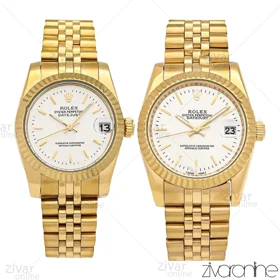ست ساعت رولکس دیت جاست طلایی سفید ایندکس خطی 106638