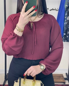 شومیز یقه بندی جلو پلیسه ساده