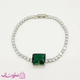 دستبند زنانه تنیسی با نگین سبز