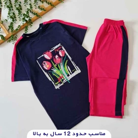 تیشرت شلوار دخترانه طرح گل لاله