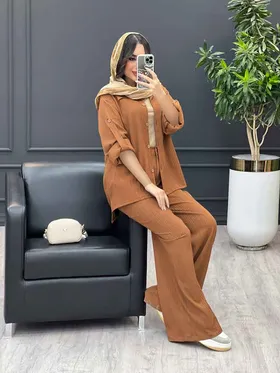 ست مانتو شلوار آستین پاگن تک جیب