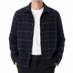 پیراهن پشمی مردانه رنگ سرمه ای قواره باکسی و آزاد شیک و گرم مناسب زمستان 2025