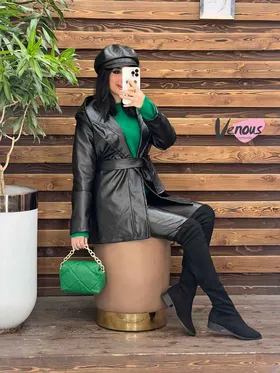 پالتو چرم عروسکی کلاهدار