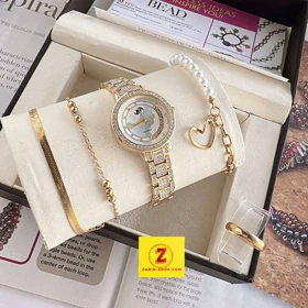 ست ساعت نگینی زنانه و 3 دستبند و انگشتر