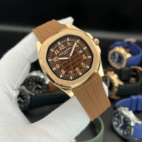 ساعت مچی مردانه پتک فیلیپ آکوانات قهوه‌ای قاب طلایی