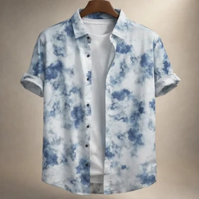 محصول فوق لوکس مستر کوالیتیپیراهن طرح هاوایی آبی ضد چروک با پارچه فوق استثنایی