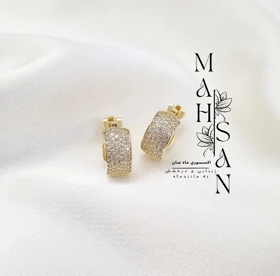گوشواره زنانه نگینی طرح طلا بدون نیاز به سوراخ گوش