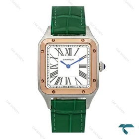 ساعت کارتیه سانتوس دومونت زنانه دورنگ رزگلد بند سبز Cartier-7919-G