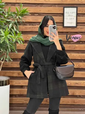 پالتو چهارخونه کمردار