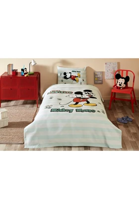 سرویس روتختی یک نفره Özdilek مدل Mickey Mouse Positive پنبه‌ای - نعنایی