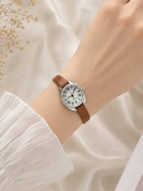 ساعت مچی زنانه چرمی مینیمال کدW490 (قهوه ای)