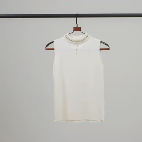 تاپ یقه قلاده مروارید (کرم)