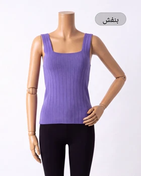 تاپ بافت یقه مربعی زنانه طرح خطی کش بافت ریز بافت پوشاک کاج کد 2023 (بنفش)