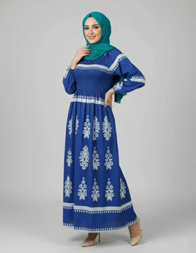 پیراهن ساحلی وارداتی طرح نقشینه 7309 (کاربنی)