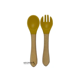 قاشق سر سیلیکونی دسته چوبی کودک