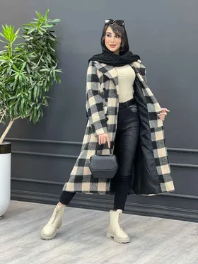 پالتو چهارخونه بلند شش دکمه