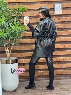 پالتو چرم آستین کش بافت