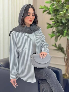 مانتو راه راه تک جیب پایین هلال