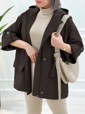 ترنچ کت کلاهدار شکلاتی مانیا