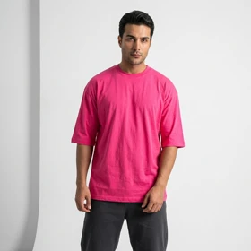 تیشرت لش باکسی سرخابی مردانه پارچه ماکان گرماژ بالا