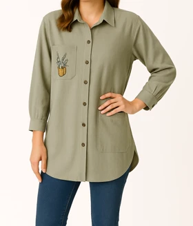 مانتو کتان زنانه طرح کاکتوس