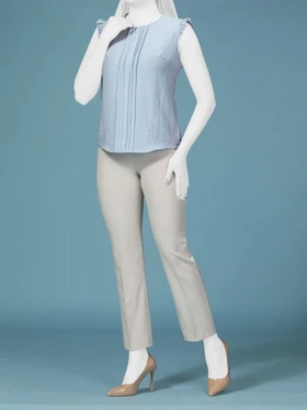 تاپ زنانه کتان کریستال یقه گرد پیلی دار کلاسیک هلسا