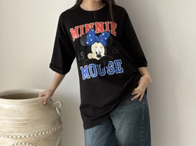 تیشرت لانگ میکی موس مشکی هیمه استایلیش