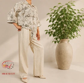 ست شومیز گره‌ای و شلوار بگ(HN-4-10-177)