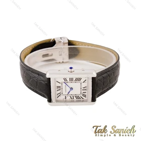 ساعت کارتیر تانک زنانه بند چرم مشکی طرحدار Cartier-5591-L