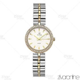 ساعت داتیس زنانه طلایی نقره ای صفحه سفید دور نگین 106912