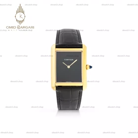 ساعت مچی کارتیه تانک صفحه مهندسی مردانه بند مشکی Cartier Tank