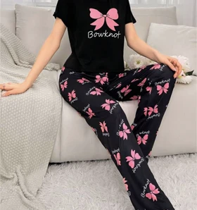 شلوار پیژامه مخمل طرح پاپیونی وارداتی دبی