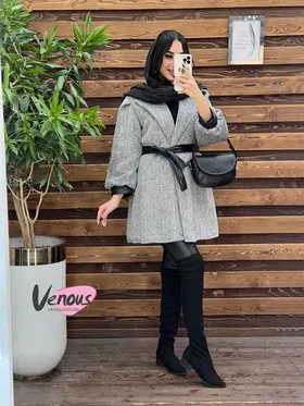 پالتو طرحدار سرآستین چرم