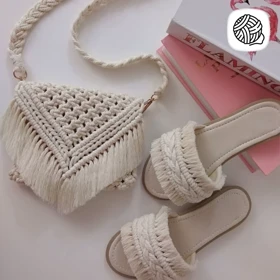 ست کیف و صندل زنانه مکرومه بافی مدل هلنا