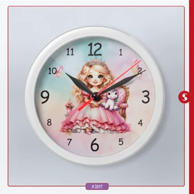 ساعت دیواری اتاق کودک برند مینوریا طرح دخترانه کد p-517-1