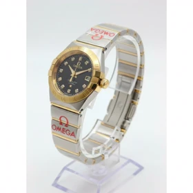 ساعت امگا زنانه نقره ای طلایی صفحه مشکی