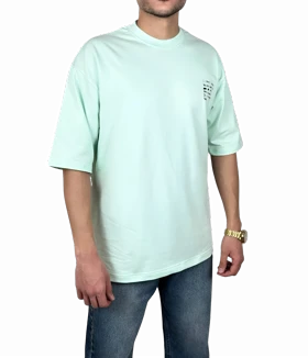 تیشرت آستین کوتاه مردانه سبز پاستلی طرح دار گرافیکی