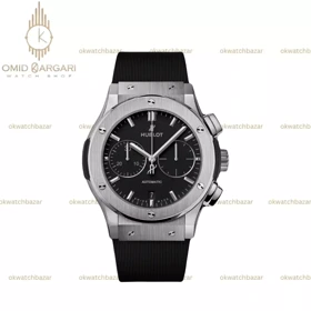 ساعت مچی اوبلو کلاسیک فیوژن کورنوگراف مشکی قاب سیلور Hublot Classic Fusion