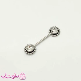پیرسینگ سینه نگین‌دار نقره ای کد 892