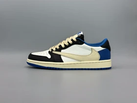 کتانی نایکی جردن1لو تراویس فرگمنت سفید مشکی آبی/Nike Air Jordan1 low Travis