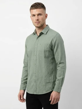 پیراهن مردانه سبز آستین بلند نخ پنبه 514