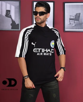 کیت باشگاهی منچستر سیتی رنگ مشکی قواره باکسی پارچه نخ پنبه