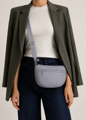 کیف دوشی زنانه چرم مصنوعی بدون دسته دیوید جونز DAVIDJONES (طوسی)