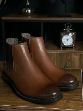 نیم بوت چلسی چرم طبیعی قهوه ای sho131