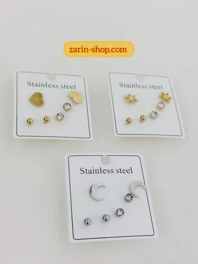 پک گوشواره سه جفتی نگین‌دار