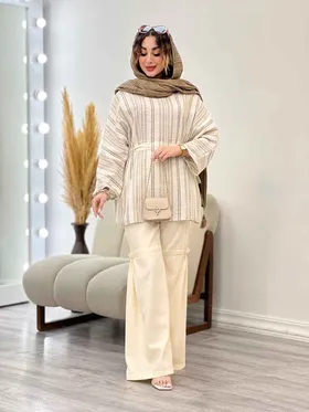 ست مانتو و شلوار جلو بسته لمه دار