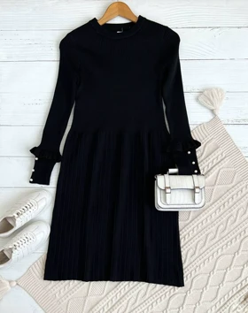 پیراهن بافت سر آستین مرواریدی کد 2415