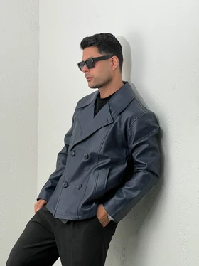 کاپشن مردانه چرم دبل برست mc