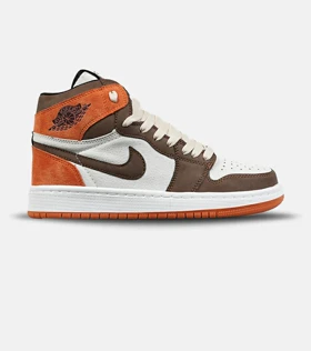 کفش کتانی مردانه و زنانه ساق‌دار سفید قهوه ای نارنجی NIKE jordan 1 مدل 8487