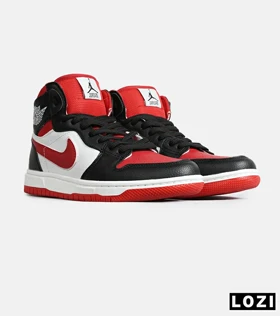 کفش کتانی ساق‌دار زنانه و مردانه سفید مشکی قرمز نایک NIKE jordan 1 مدل 8145